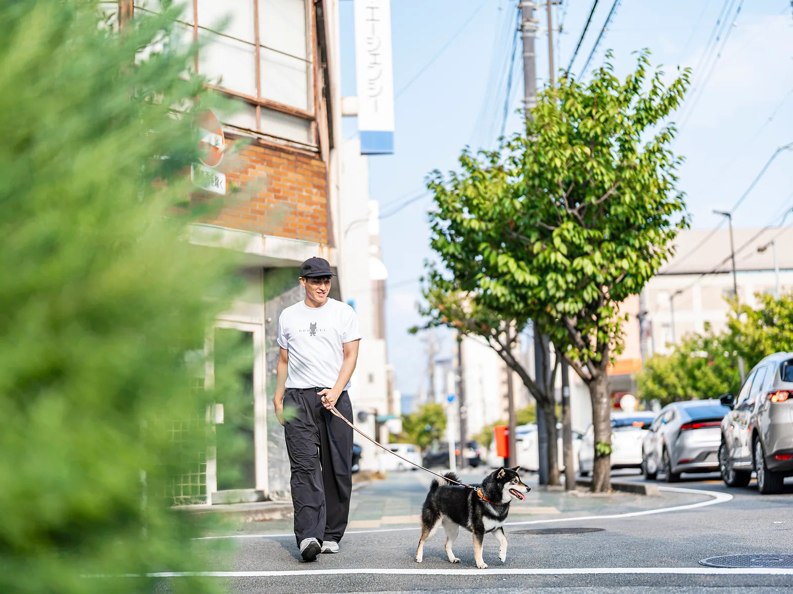 街を愛犬と歩く武内理貴選手